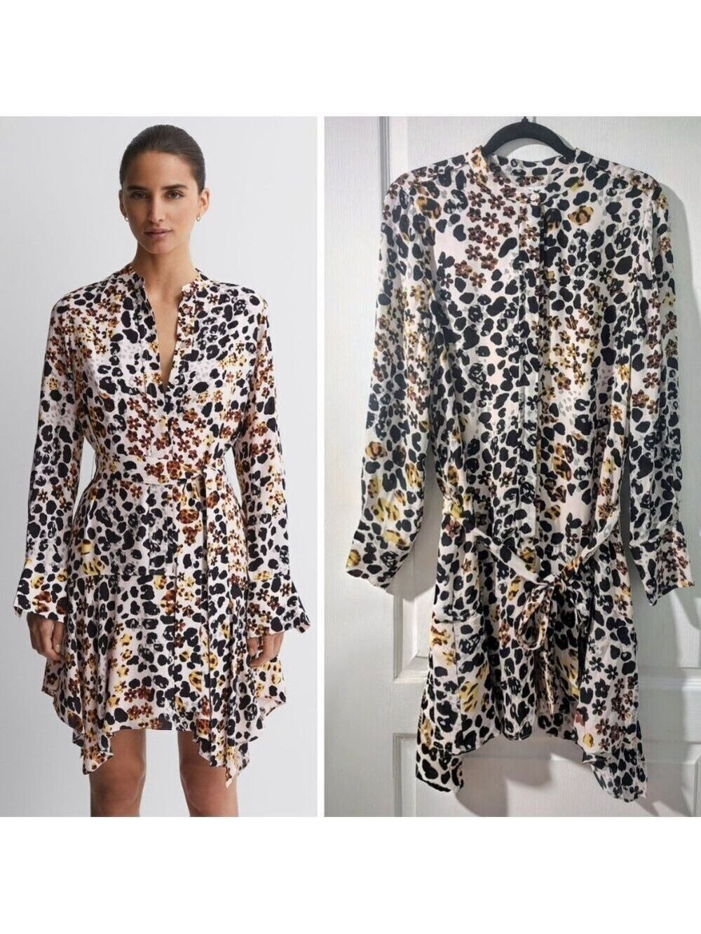 Reiss | Sylvie Animal Print Asymmetric Belted Dress - Nude/Black